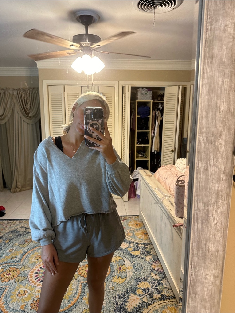 Urban Outfitters Heather Gray Cropped Sweatshirt Set